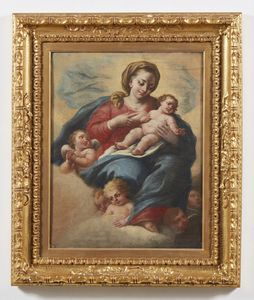 ARTISTA NAPOLETANO DEL XVIII SECOLO : Madonna in cielo con Bambino ed angeli  - Asta Asta 360 | ARTE ANTICA E DEL XIX SECOLO - Dipinti antichi e antiquariato Tradizionale - Associazione Nazionale - Case d'Asta italiane