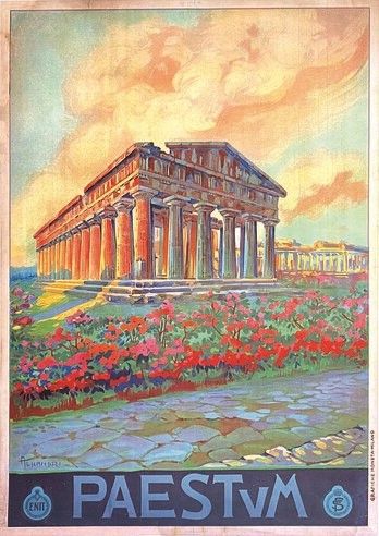 ,Vincenzo Alicandri : Paestum  - Asta Manifesti d'epoca - Associazione Nazionale - Case d'Asta italiane