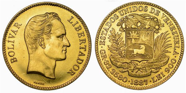 VENEZUELA. REPUBLIC. 100 Bolivares 1887 (riconio). Caracas.  - Asta Numismatica  - Associazione Nazionale - Case d'Asta italiane