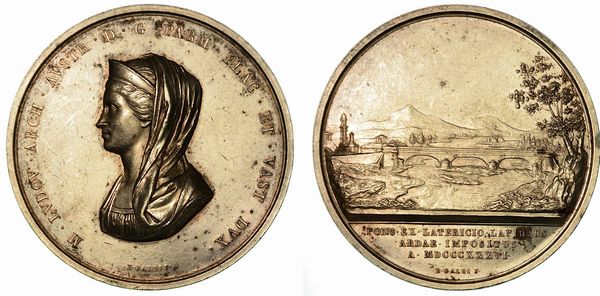 MARIA LUIGIA D'AUSTRIA, 1815-1847. PONTE SUL FIUME ARDA. Medaglia in argento 1836.  - Asta Numismatica  - Associazione Nazionale - Case d'Asta italiane