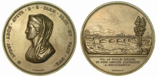 MARIA LUIGIA D'AUSTRIA, 1815-1847. PONTE SUL TORRENTE NURE. Medaglia in bronzo 1838.  - Asta Numismatica  - Associazione Nazionale - Case d'Asta italiane