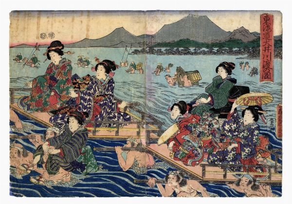 UTAGAWA KUNISADA II : Tkaid gojsan tsugi, igawa no zu (Traghetto sul fiume i).  - Asta Stampe, disegni e dipinti antichi, moderni e contemporanei - Associazione Nazionale - Case d'Asta italiane