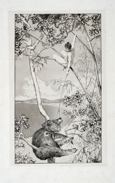 Max Klinger : Br und Elfe (L'orso e l'elfo).  - Asta Stampe, disegni e dipinti antichi, moderni e contemporanei - Associazione Nazionale - Case d'Asta italiane