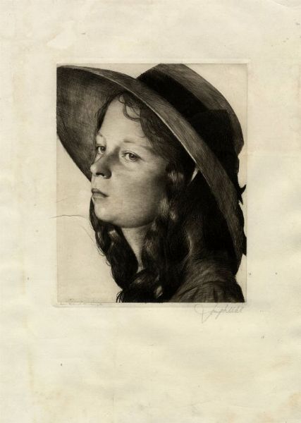 JOSEPH UHL : Mdchen mit Hut (Ragazza con cappello). (Marion).  - Asta Stampe, disegni e dipinti antichi, moderni e contemporanei - Associazione Nazionale - Case d'Asta italiane