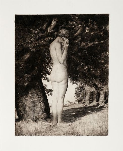 JOSEPH UHL : Eva am Baum der Erkennis (Eva all'albero della conoscenza).  - Asta Stampe, disegni e dipinti antichi, moderni e contemporanei - Associazione Nazionale - Case d'Asta italiane