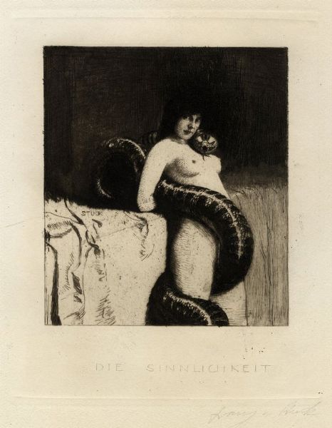 FRANZ VON STUCK : Die Sinnlichkeit.  - Asta Stampe, disegni e dipinti antichi, moderni e contemporanei - Associazione Nazionale - Case d'Asta italiane