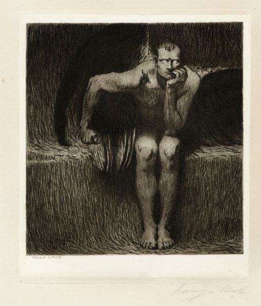 FRANZ VON STUCK : Lucifer.  - Asta Stampe, disegni e dipinti antichi, moderni e contemporanei - Associazione Nazionale - Case d'Asta italiane