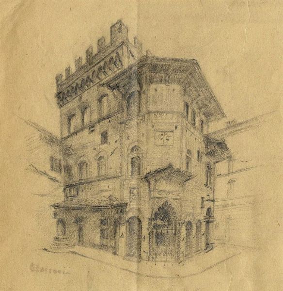 Odoardo Borrani : Facciata di palazzo fiorentino.  - Asta Stampe, disegni e dipinti antichi, moderni e contemporanei - Associazione Nazionale - Case d'Asta italiane