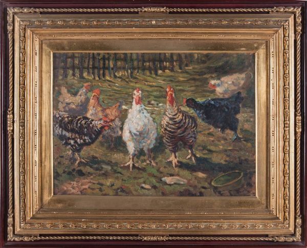 GIOVANNI GUARLOTTI : Galline.  - Asta Stampe, disegni e dipinti antichi, moderni e contemporanei - Associazione Nazionale - Case d'Asta italiane