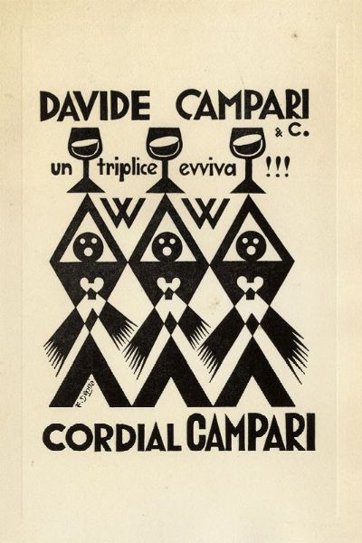 FORTUNATO DEPERO : Lotto composto di 3 piccoli manifesti per Campari.  - Asta Stampe, disegni e dipinti antichi, moderni e contemporanei - Associazione Nazionale - Case d'Asta italiane