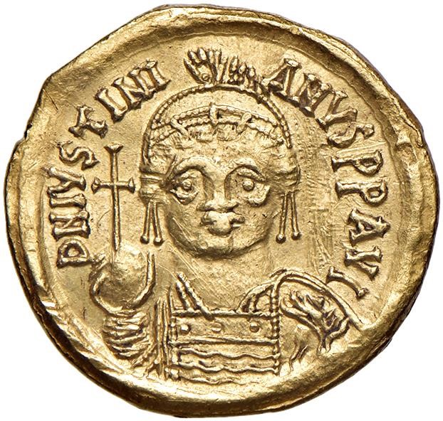 BISANZIO. GIUSTINIANO I (525-565). ZECCA DI CARTAGINE. SOLIDO - Asta  Medaglie napoleoniche, monete toscane di grande