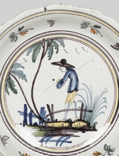 Bacili da barbiere, bacinelle e fioriere in maiolica francese da collezione